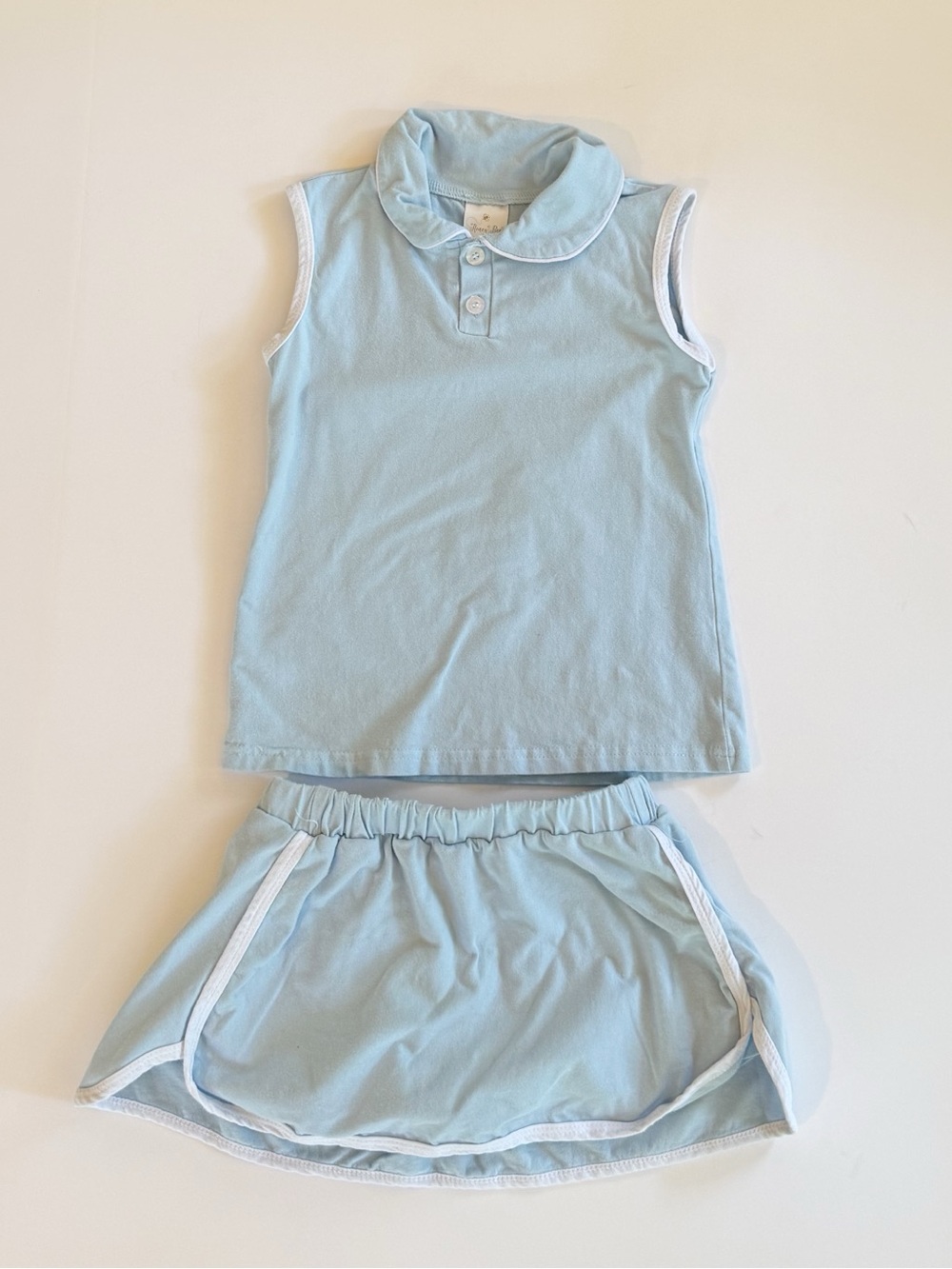 Girls Blue Sleeveless Polo & Skort Set